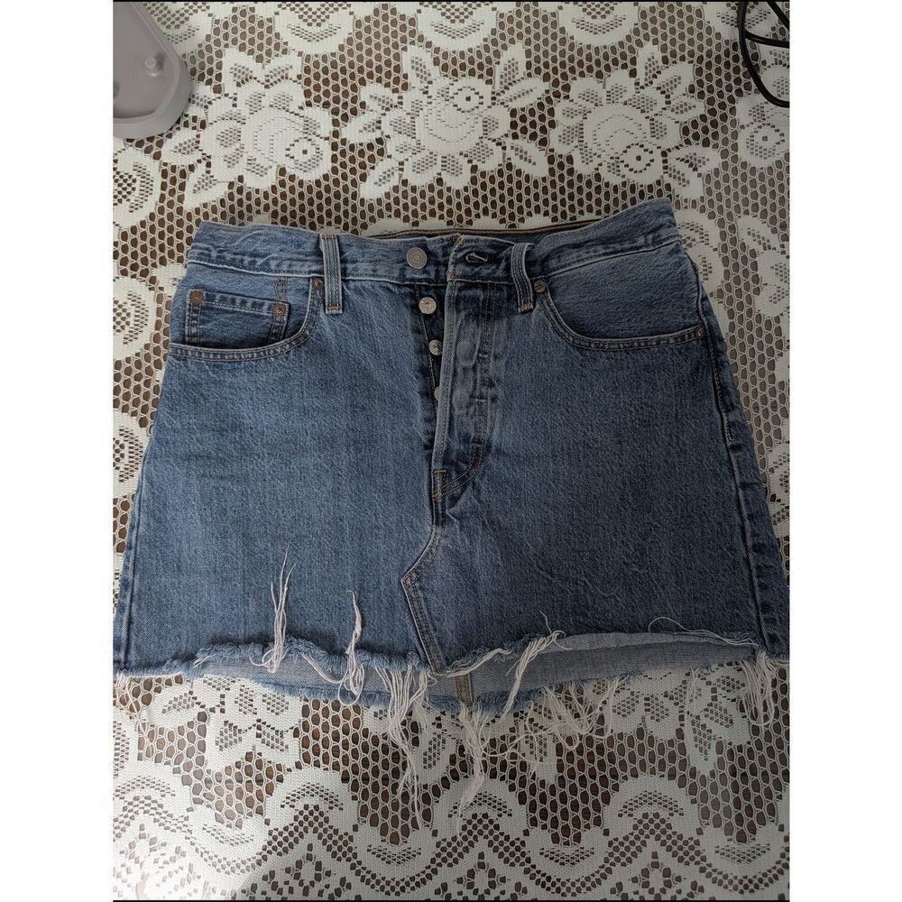 Levi's Button-Front Distressed Denim Mini Skirt - Blue Size 28